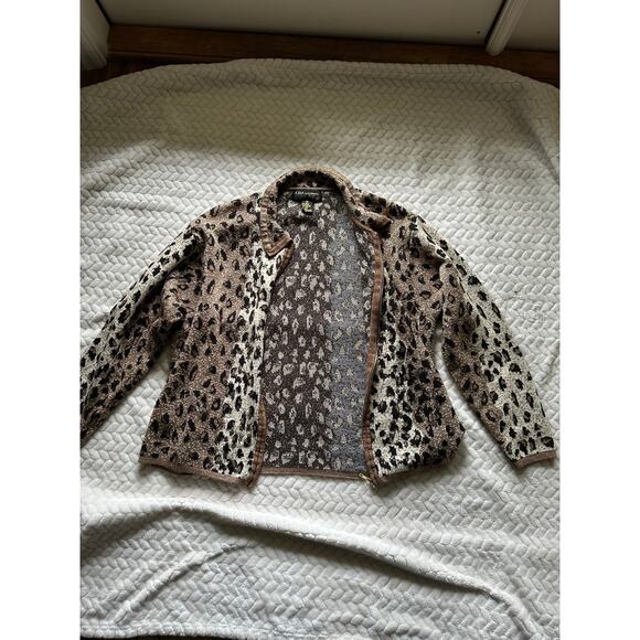 Lisa Originals Animal Print Full Zip Sweater Collared Cardigan - Picture 4 of 5